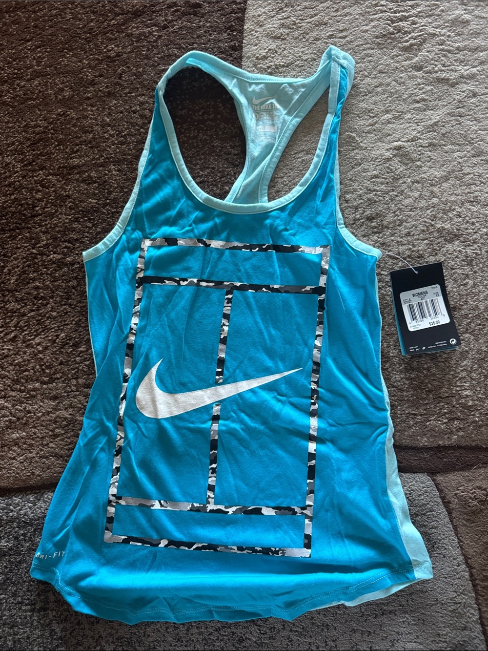Nike Aqua Blue Dri-FIT Racerback Tank with White Swoosh